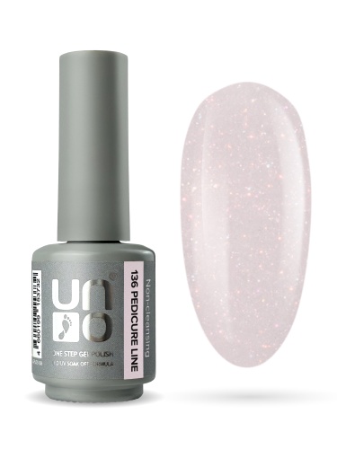 UNO, PEDICURE LINE, 136 Однофазный гель-лак, светло-розовый с шиммером, 8 г