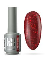 UNO, PEDICURE LINE, 148 Однофазный гель-лак, красный с блестками, 8 г					